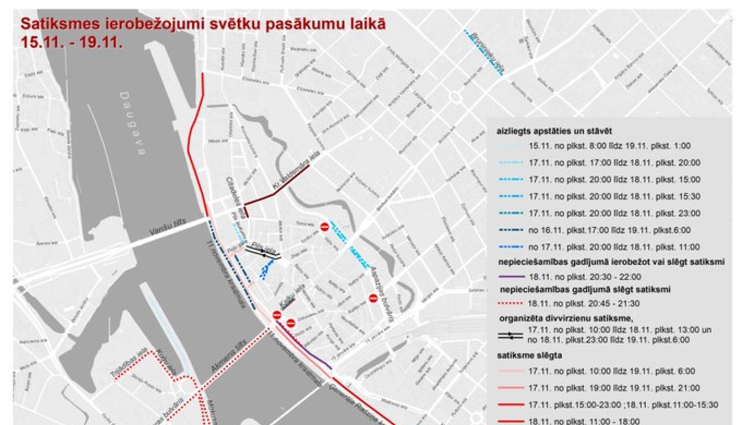 Satiksmes ierobežojumi Rīgā saistībā ar Latvijas Republikas proklamēšanas dienu